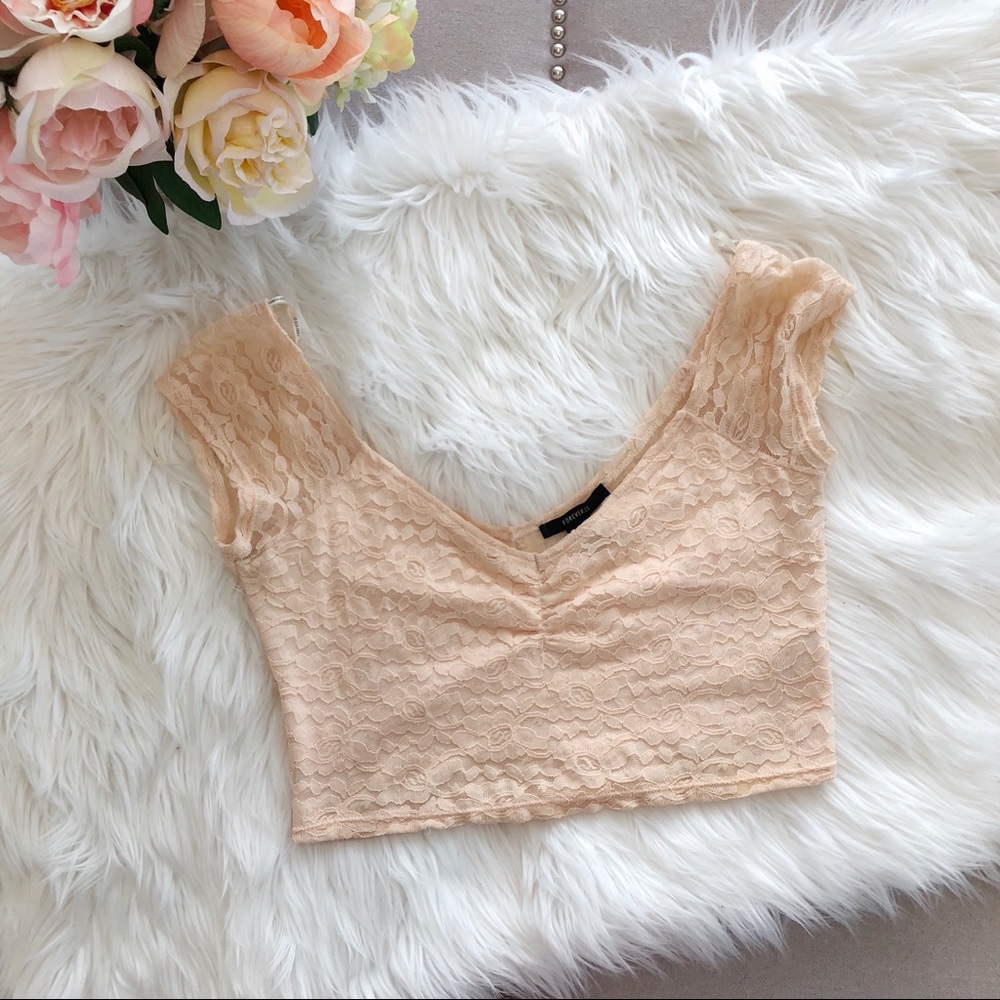F21 Pink Lace Crop Top